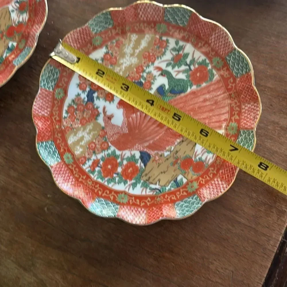 Arita Imari Peacock Dessert Plates Japan Vintage 1980's